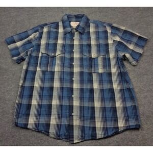 Filson Shirt Mens L Blue White Washed Feather Cloth Plaid Short Sleeve